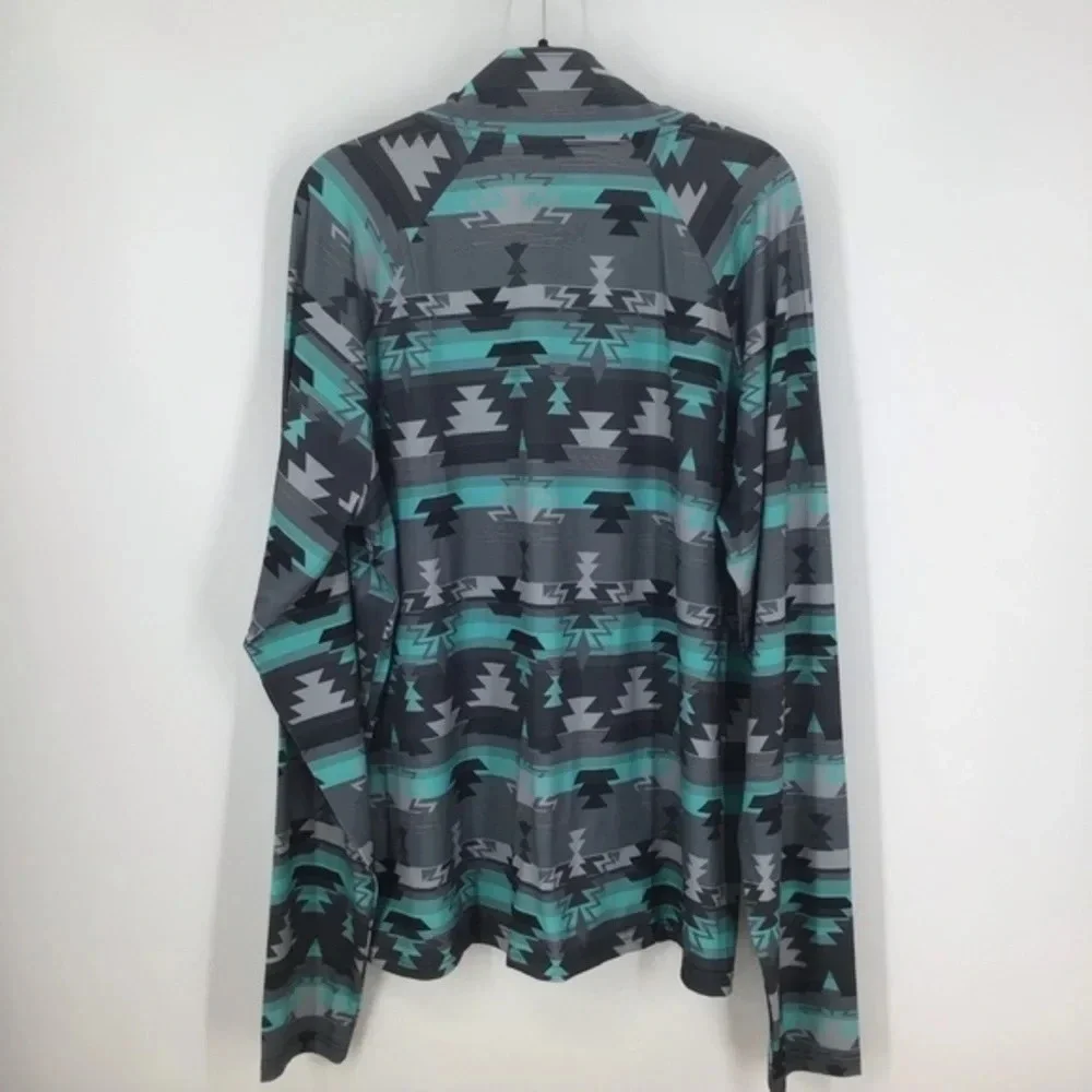 Rock & Roll Denim Men’s Turquoise Aztec Print Performance Quarter Zip - Picture 3 of 7